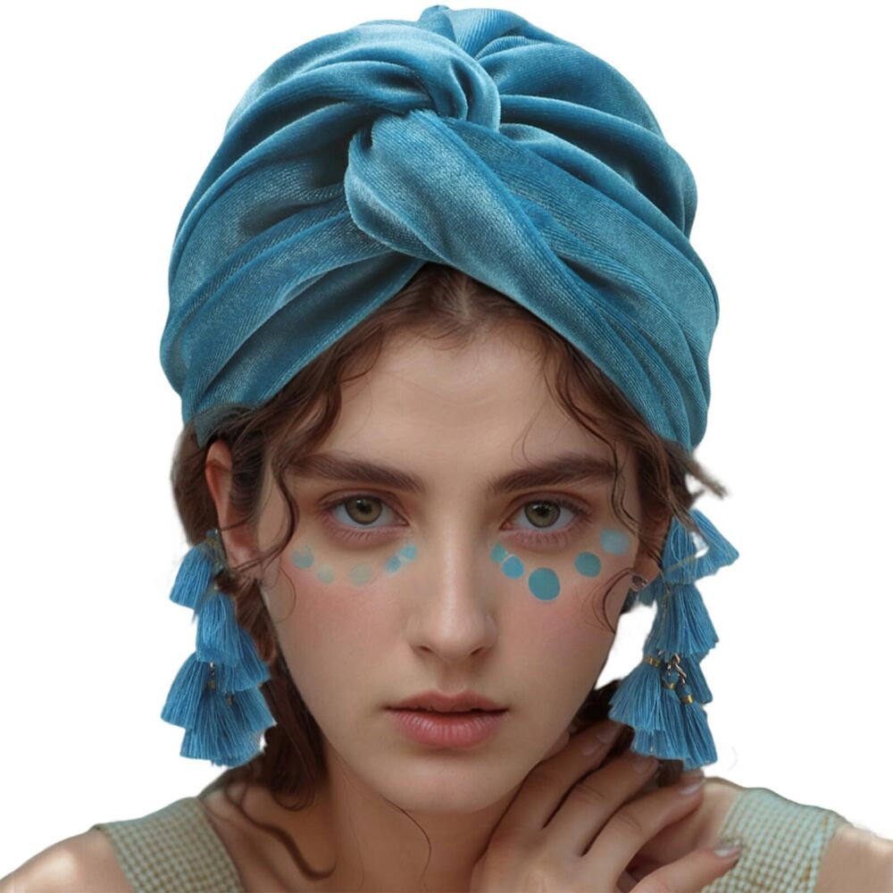 7156 Turban Pre Ted Head Cap Velvet Headwraps Hair Turbans Girls